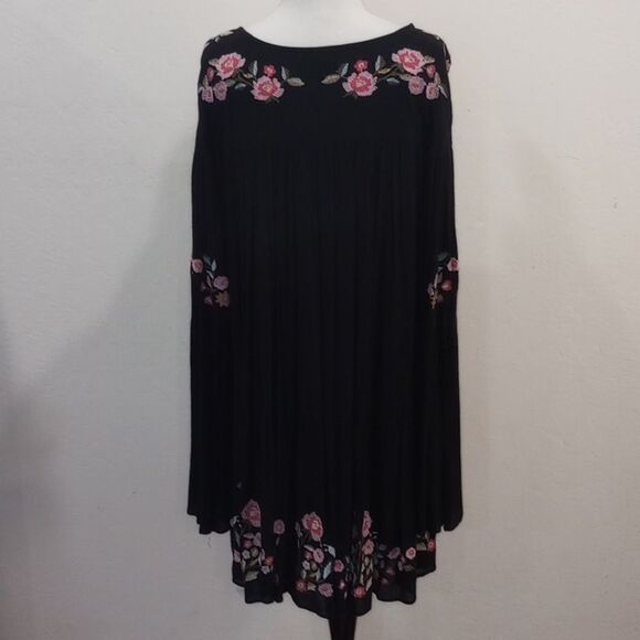Free People Te Amo Black Embroidered Floral Boho Mini  Dress, Size M - Picture 6 of 16